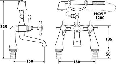 Technical image of Deva Coronation Bath Tap Pack 2 (Gold).