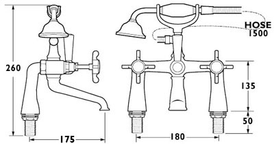 Technical image of Deva Coronation Bath Tap Pack 4 (Chrome).