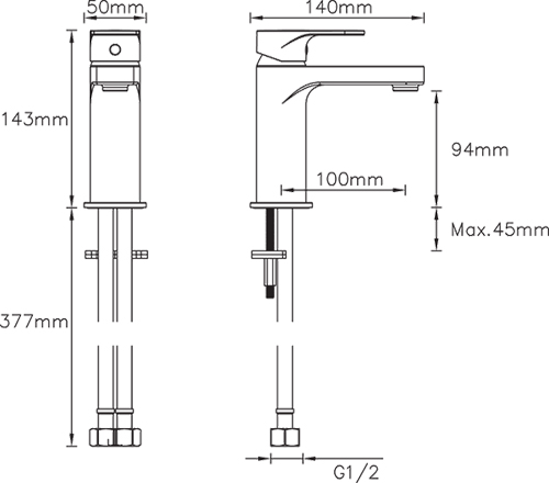 Technical image of Methven Breeze Basin Mixer Tap (Matt Black).