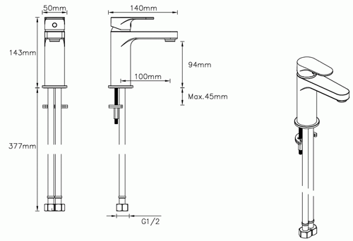 Technical image of Methven Breeze Basin Mixer Tap With Clicker Waste (Chrome).