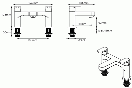 Technical image of Methven Breeze Basin & Bath Filler Tap Pack (Chrome).