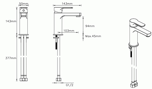 Technical image of Methven Cari Basin Mixer Tap With Clicker Waste (Chrome).