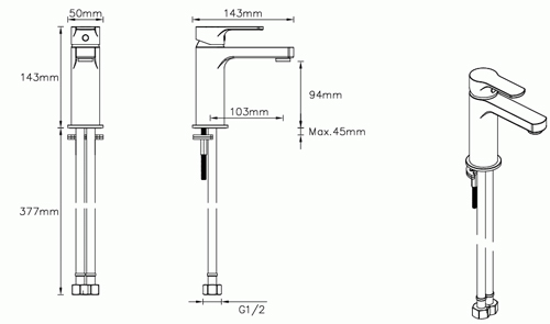 Technical image of Methven Cari Basin & Bath Shower Mixer Tap Pack With Kit (Chrome).