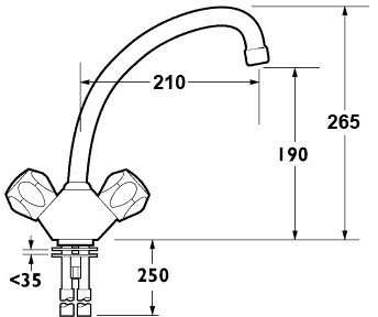 Technical image of Deva Profile Dual Flow Kitchen Tap With Swivel Spout (Chrome)