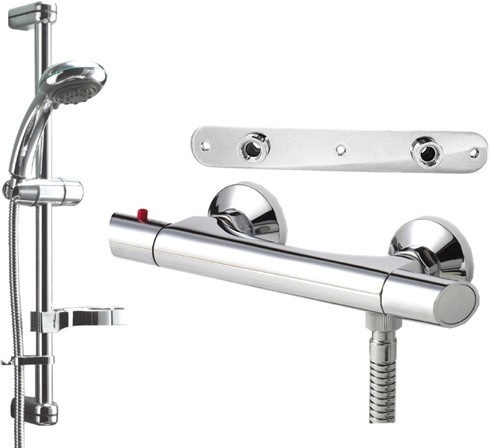 Larger image of Deva Combi Modern Thermostatic Shower Kit With Wall Plate (Chrome).