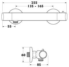 Technical image of Deva Combi Modern Thermostatic Shower Kit With Wall Plate (Chrome).