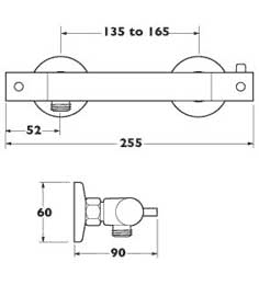 Technical image of Deva Combi Expression Modern Thermostatic Bar Shower Kit (Chrome).