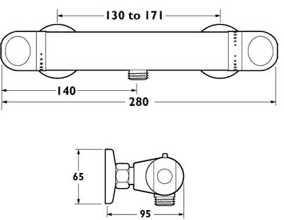 Technical image of Deva Response Thermostatic Low Pressure Bar Shower Kit (Chrome).