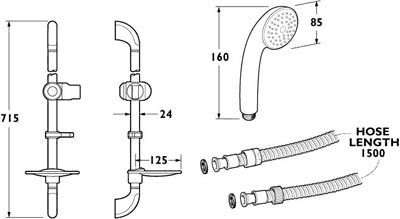 Technical image of Deva Response Thermostatic Low Pressure Bar Shower Kit & Wall Plate.