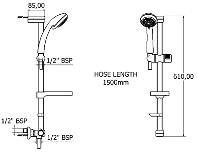 Technical image of Deva Vision Modern Thermostatic Bar Shower Kit (Chrome).
