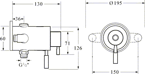 Technical image of Deva Vision TMV2 Thermostatic Exposed Shower Valve Kit (Chrome).