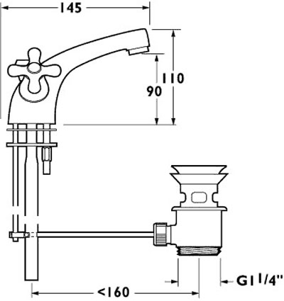 Technical image of Deva Consort Mono Basin Mixer Tap With Pop Up Waste (Chrome).