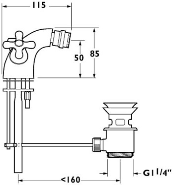 Technical image of Deva Consort Mono Bidet Mixer Tap With Pop Up Waste (Gold).