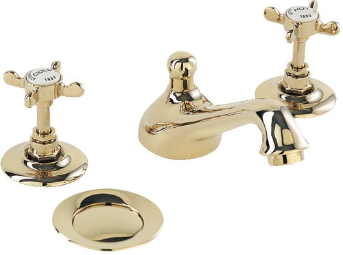Larger image of Deva Coronation 3 Hole Basin Mixer Tap With Pop Up Waste (Gold).