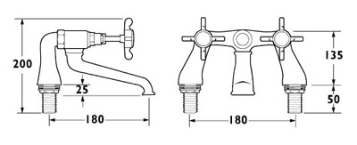 Technical image of Deva Coronation Bath Filler Tap (Gold).