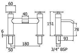 Technical image of Deva Crux Bath Filler Tap (Chrome).