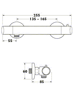 Technical image of Deva Combi Thermostatic Combi Shower Valve.