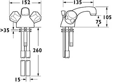 Technical image of Deva Profile Mono Basin Mixer Tap (Chrome).