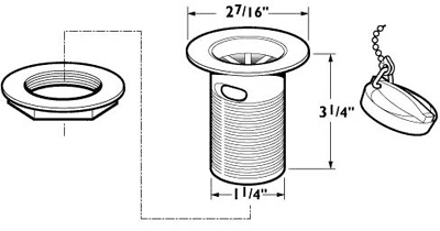 Technical image of Deva Wastes 1 1/4" Basin Waste With Brass Plug And Chain (Slotted, Chrome).