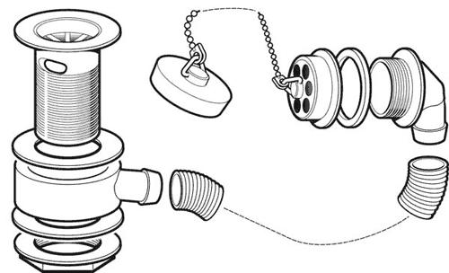 Technical image of Deva Wastes Brass Body Bath Waste With Poly Plug And Ball Chain (Gold).