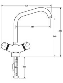 Technical image of Deva Dynamic Dynamic Thermostatic Mono Kitchen Sink Mixer.