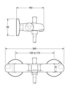 Technical image of Deva Dynamic Dynamic Wall Mounted Thermostatic Bath Shower Mixer.