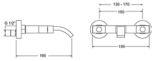 Technical image of Deva Edge Wall Mounted Bath Filler Tap.