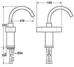 Technical image of Deva Edge Mono Basin Mixer Tap With Swivel Spout.