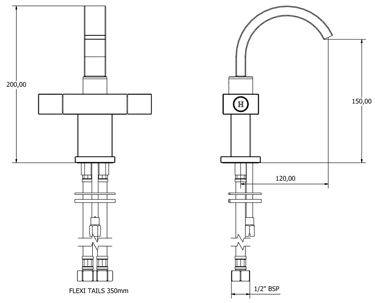 Technical image of Deva Edge Mini Mono Basin Mixer Tap With Swivel Spout.