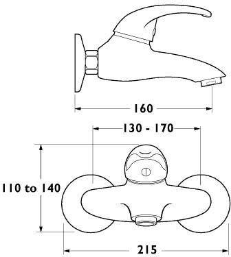 Technical image of Deva Elan Wall Mounted Bath Filler Tap.