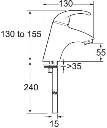 Technical image of Deva Elan Mini Mono Basin Mixer Tap.