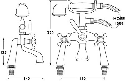 Technical image of Deva Empire Bath Shower Mixer Tap With Shower Kit (Chrome).