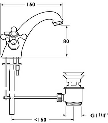 Technical image of Deva Empire Mono Basin Mixer Tap With Pop Up Waste (Gold).