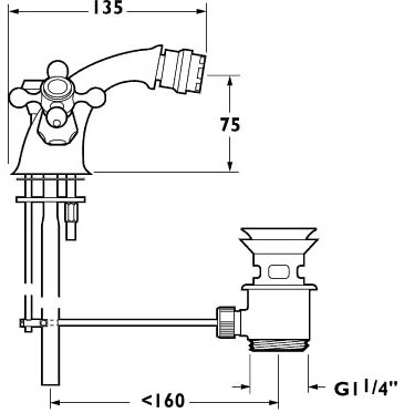 Technical image of Deva Empire Mono Bidet Mixer Tap With Pop Up Waste (Chrome).