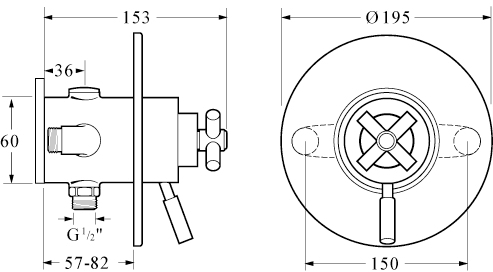 Technical image of Deva Expression TMV2 Thermostatic Concealed Shower Valve (Chrome).