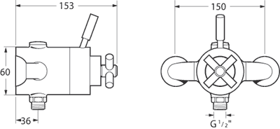 Technical image of Deva Expression TMV2 Thermostatic Exposed Shower Valve (Chrome).