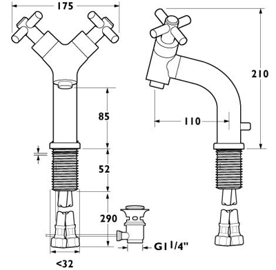 Technical image of Deva Expression Mono Basin Mixer Tap With Pop Up Waste.