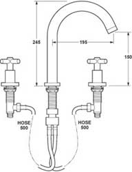 Technical image of Deva Expression 3 Hole Bath Filler Tap.