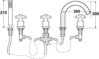 Technical image of Deva Expression 5 Hole Bath Shower Mixer Tap.