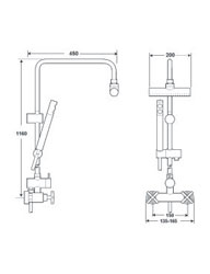 Technical image of Deva Expression Manual Shower Valve and Rigid Riser with Bar Head.