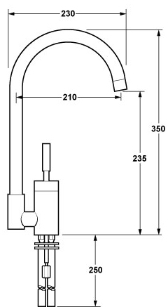 Technical image of Deva Evolution Kitchen Tap With Swivel Spout.