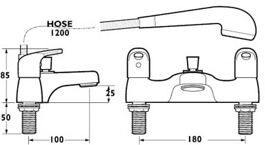 Technical image of Deva Excel Bath Shower Mixer Tap With Shower Kit (Chrome).