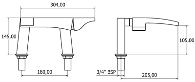 Technical image of Deva Fischio Bath Filler Tap (Black Handle).