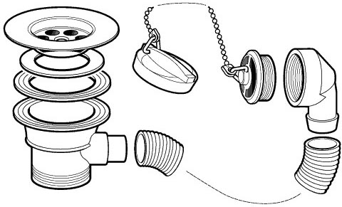 Technical image of Deva Wastes 1 1/2" Plastic Body Sink Waste With Poly Plug & Overflow.