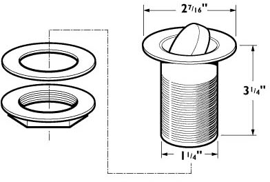 Technical image of Deva Wastes 1 1/4" Flip Basin Waste With Brass Back Nut (Slotted, Chrome).