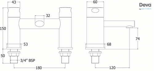 Technical image of Deva Funky Bath Filler Tap (Chrome).