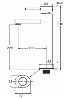 Technical image of Deva Funky Tall Mono Basin Mixer Tap (Chrome).