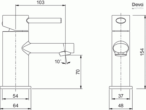 Technical image of Deva Funky Mini Mono Basin Mixer Tap (Chrome).