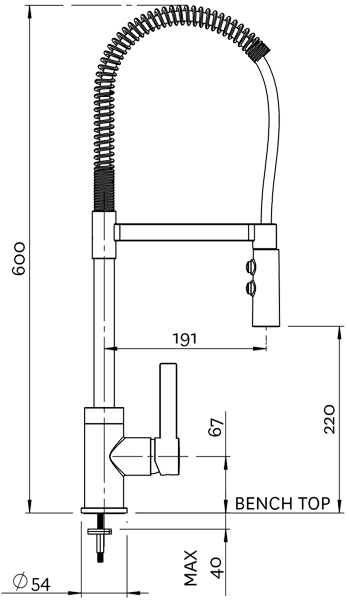 Technical image of Methven Kitchen Gaston Pull-Down Spray Kitchen Tap (Satin Chrome).