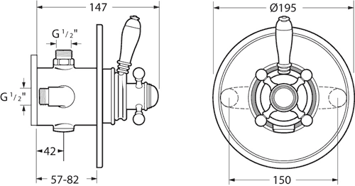 Technical image of Deva Georgian TMV2 Thermostatic Concealed Shower Valve (Chrome).